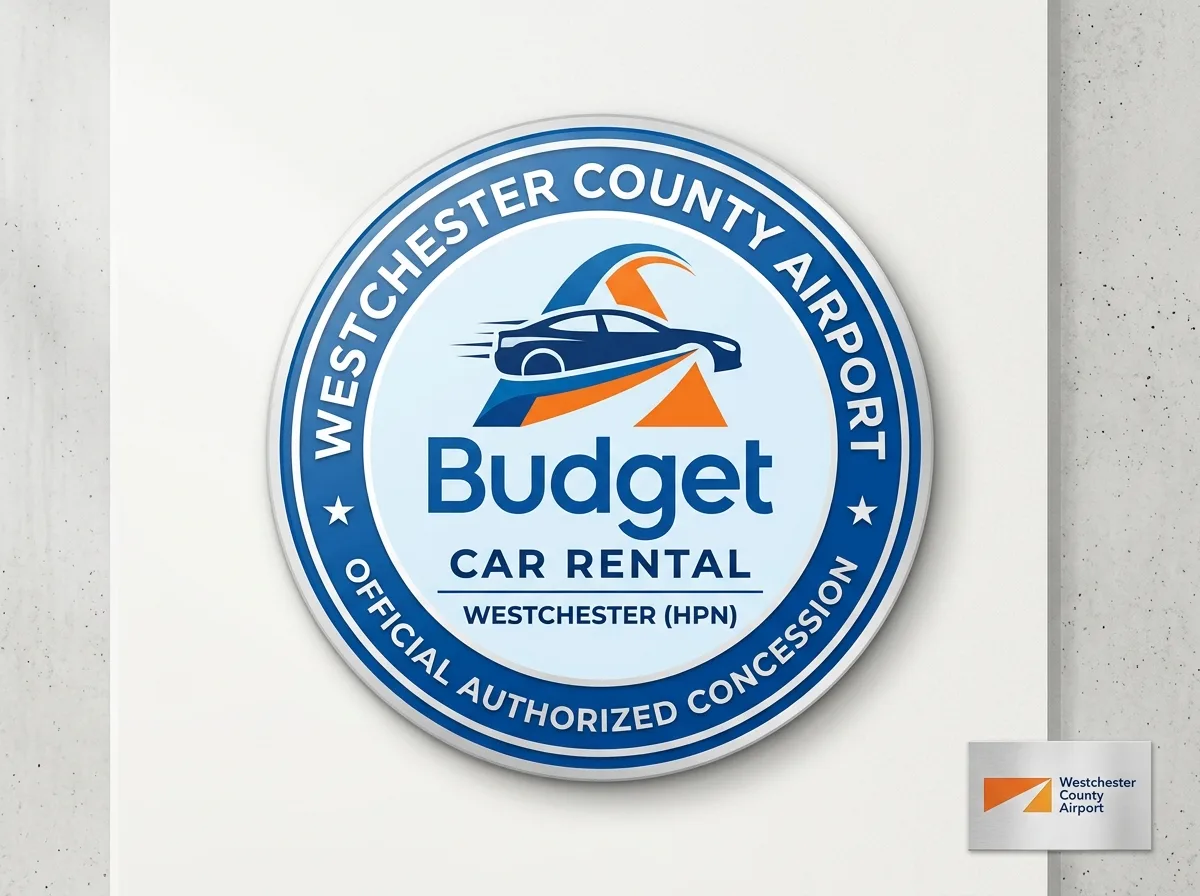 Budget car rental brand logo, official authorized concession at Westchester County Airport